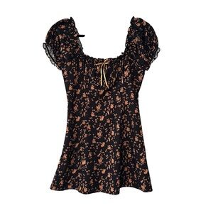 Cider Black Orange Floral Bunny Easter Print Mini Dress Women’s Size Small